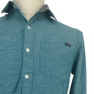 Volcom Mens Flats LS Button Down Shirt Teal Blue Cotton Slub S Vntg Athleisure